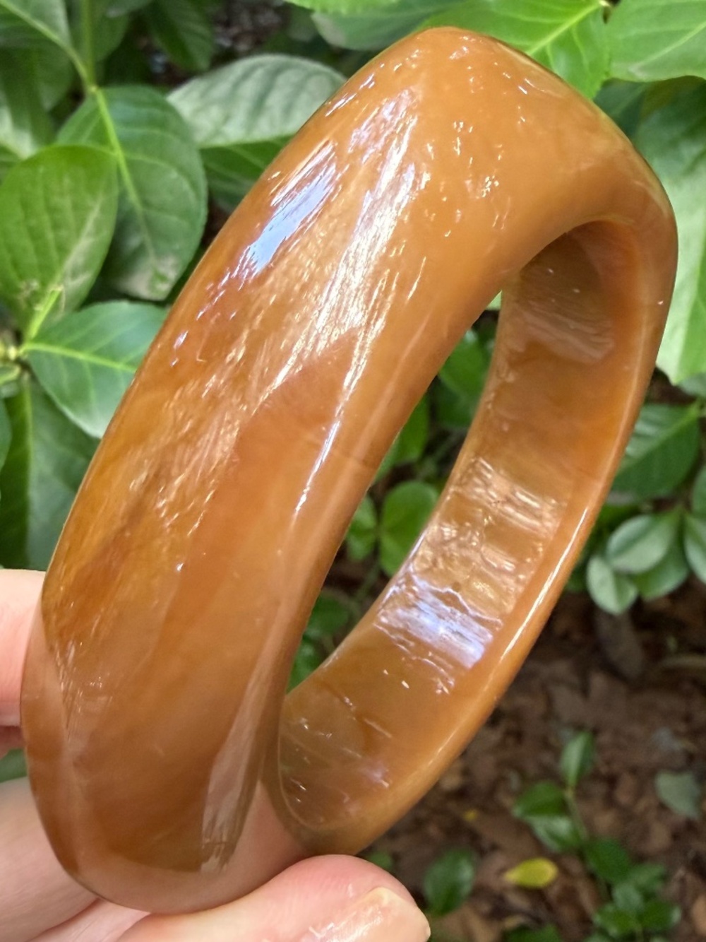 Vintage Asymmetrical Wide Acrylic Plastic Bangle Bracelet Marble Caramel Brown